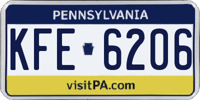 PA license plate KFE6206