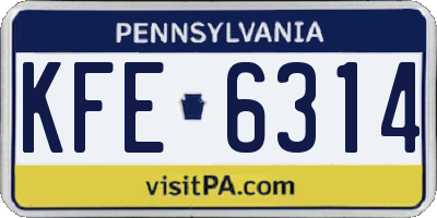 PA license plate KFE6314