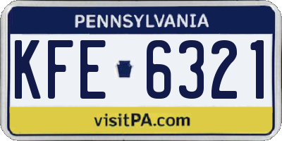 PA license plate KFE6321