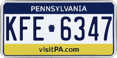 PA license plate KFE6347