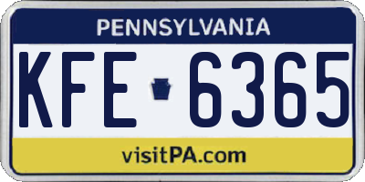 PA license plate KFE6365