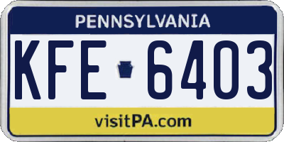 PA license plate KFE6403
