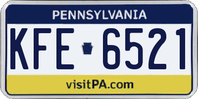 PA license plate KFE6521