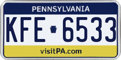 PA license plate KFE6533