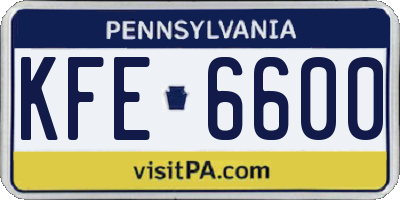 PA license plate KFE6600