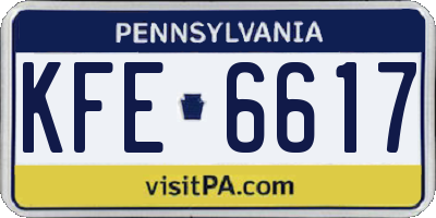PA license plate KFE6617