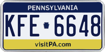 PA license plate KFE6648