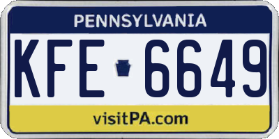 PA license plate KFE6649