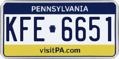 PA license plate KFE6651