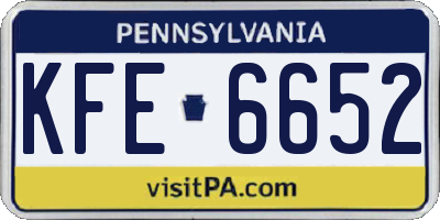 PA license plate KFE6652