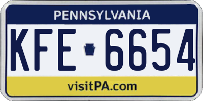 PA license plate KFE6654