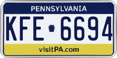 PA license plate KFE6694