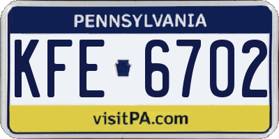 PA license plate KFE6702