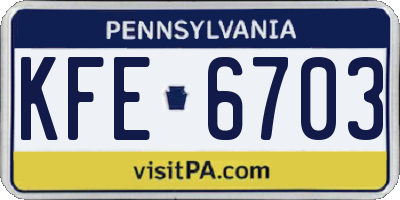 PA license plate KFE6703