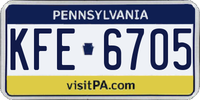 PA license plate KFE6705