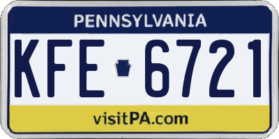PA license plate KFE6721