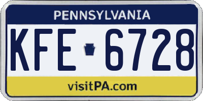 PA license plate KFE6728