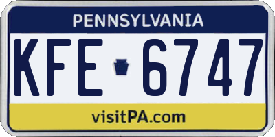 PA license plate KFE6747