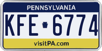 PA license plate KFE6774
