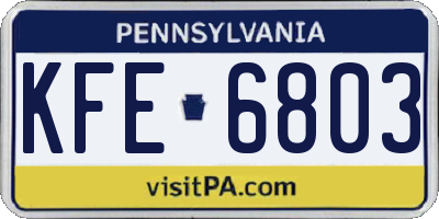 PA license plate KFE6803