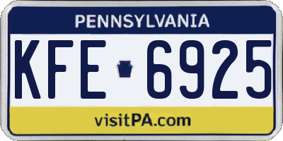 PA license plate KFE6925