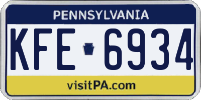 PA license plate KFE6934