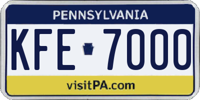 PA license plate KFE7000