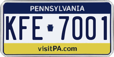 PA license plate KFE7001