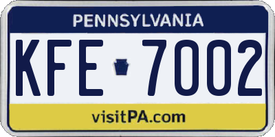 PA license plate KFE7002