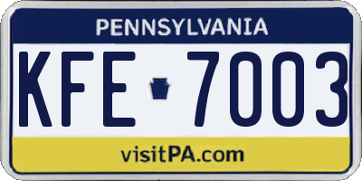 PA license plate KFE7003