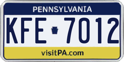 PA license plate KFE7012