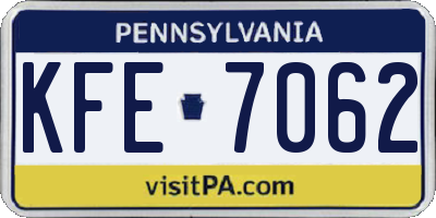 PA license plate KFE7062