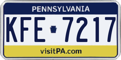 PA license plate KFE7217