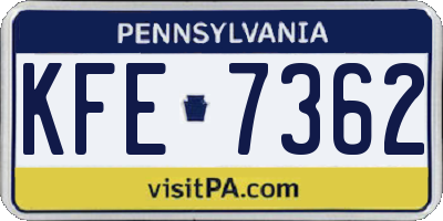 PA license plate KFE7362