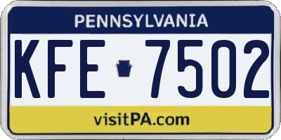 PA license plate KFE7502