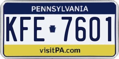 PA license plate KFE7601