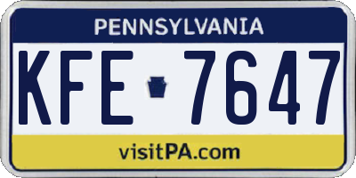 PA license plate KFE7647