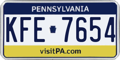 PA license plate KFE7654