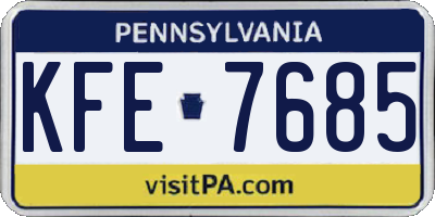 PA license plate KFE7685