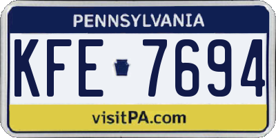 PA license plate KFE7694