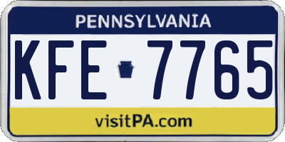 PA license plate KFE7765