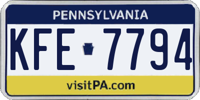 PA license plate KFE7794
