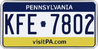 PA license plate KFE7802