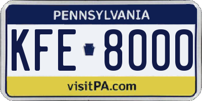 PA license plate KFE8000