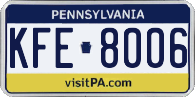 PA license plate KFE8006