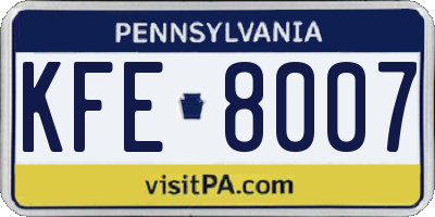 PA license plate KFE8007