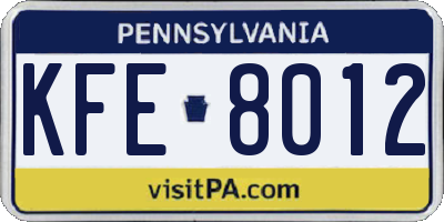 PA license plate KFE8012
