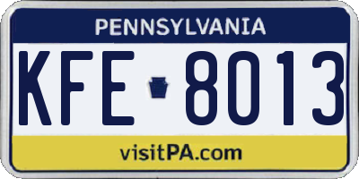 PA license plate KFE8013