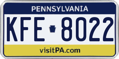 PA license plate KFE8022