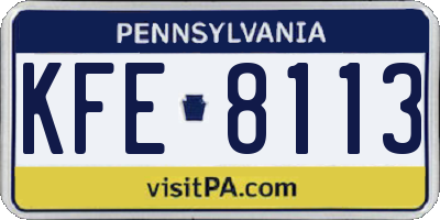 PA license plate KFE8113